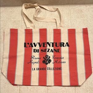 🇫🇷😘 Sézane L’AVVENTURA DI SÉZANE NWOT Red and Cream Striped Tote Bag